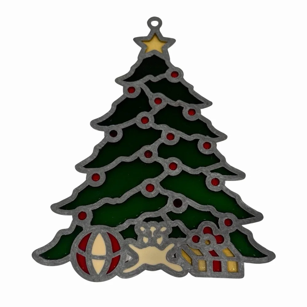 VTG Christmas Tree Suncatcher Sun Catcher‎ Enamel & Metal Window Decor Ornament